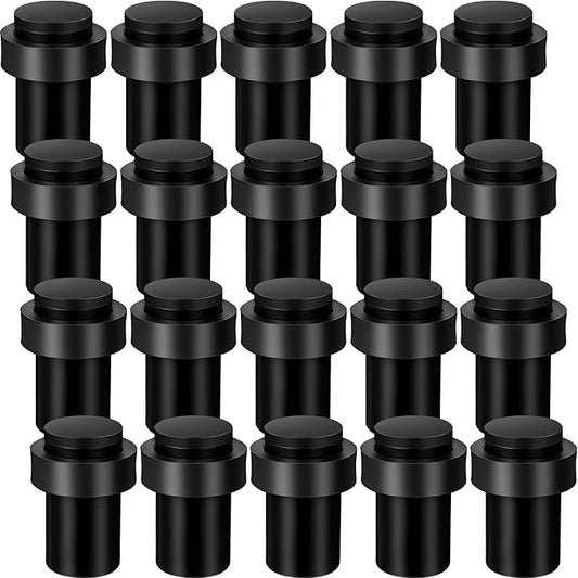 Chumia 20 Pcs Door Stopper Mounted Floor Stops Stainless Steel Cylindrical Stopper Modern Decorative Rubber Bumper Stops Holder Wall Protector for Bottom or Top of Door (Black)