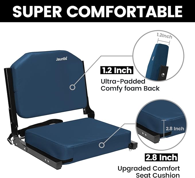 Stadium Seating for Bleachers, Bleacher Seats with Ultra Padded Comfy Foam Backs and Cushion, Wide Portable Stadium Chairs with Back Support and Shoulder Strap