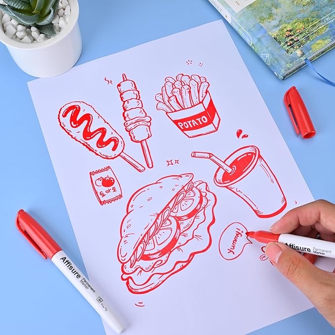 Red Permanent Markers Bulk, 75 Count, Quick Drying and Fade Resistant, Fine Point Marker works on Paper, Plastic, Metal, Wood, Perfect for Classroom, Home, Office