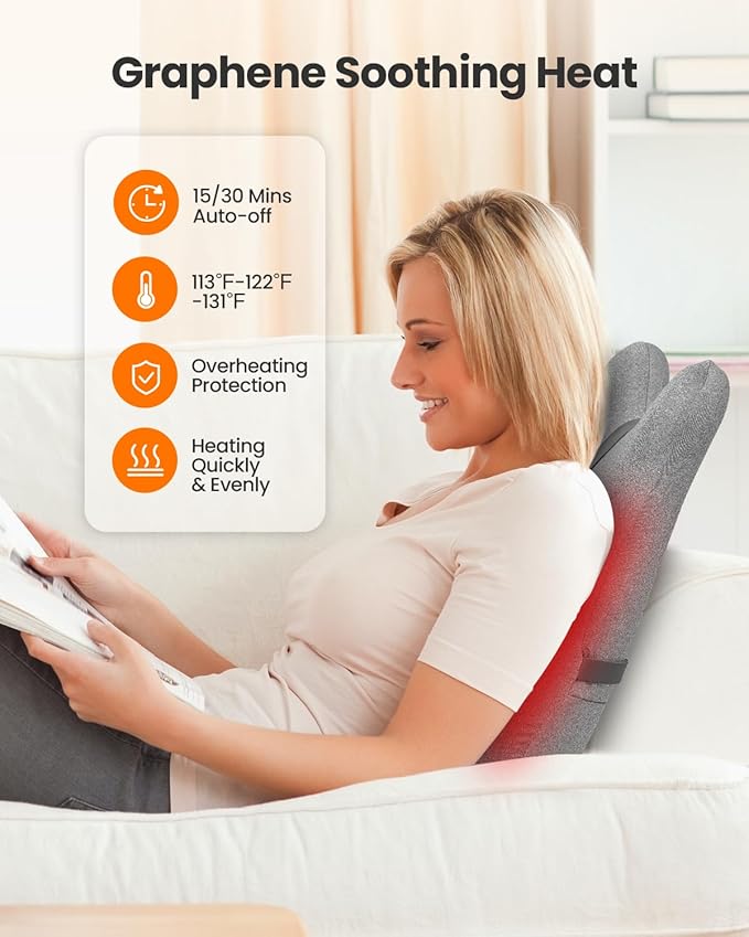 CILI Heated Lumbar Support Pillow for Office Chair, Memory Foam Lumbar Pillow with 4 Shiatsu Massage Heads, Graphene Heating Back Support Cushion, Chair Back Massager, Gifts for Him/Her