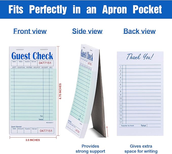 Methdic Guest Checks Server Note Pads 1000 Orders Waitress Notepad for Restaurants (20 Books)