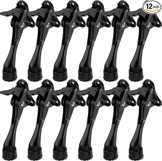 Chumia 12 Pieces Heavy Duty Door Stoppers 5.35 Inches Kickdown Adjustable Kick Down Door Stop for Bottom Easy Pedal with Rubber Tips Commercial (Black)