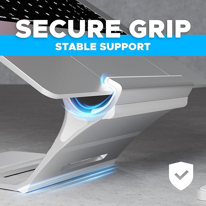 Elestoria Adjustable Laptop Stand - Fits 5 Devices, Modern Design, Tool Free Adjustment, Protective & Stable | Grey (Silver, Floating)