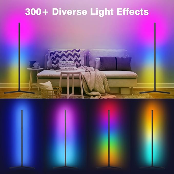 RIYO LED Corner Lamp, RGB Corner Floor Lamp with APP and Remote Control, 16 Million Colors & 68+ Scene Color Changing Ambience Light with Music Sync for Living Room, Bedroom, Gaming Room