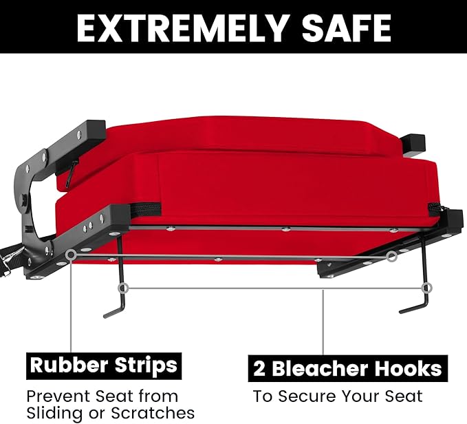 Stadium Seats for Bleachers, Bleacher Seats with Ultra Padded Comfy Foam Backs and Cushion, Wide Portable Stadium Chairs with Back Support and Shoulder Strap, 1 Pack, Red