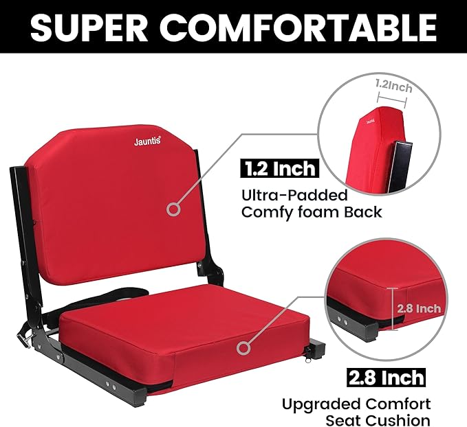 Stadium Seating for Bleachers, Bleacher Seats with Ultra Padded Comfy Foam Backs and Cushion, Wide Portable Stadium Chairs with Back Support and Shoulder Strap