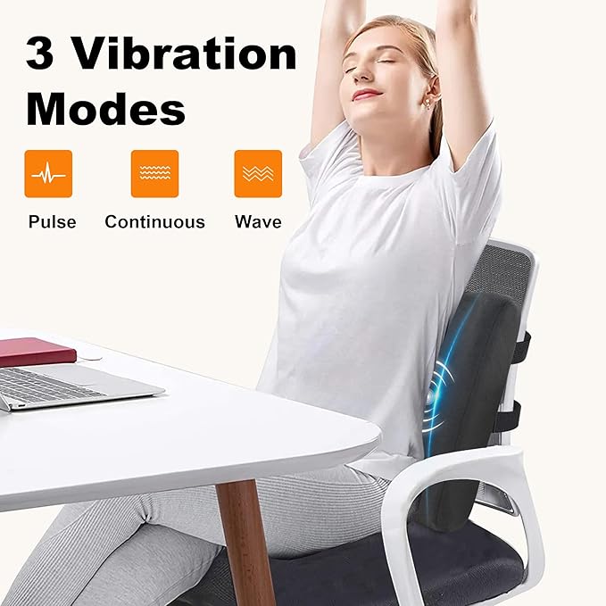 CILI Heated Lumbar Support Pillow for Office Chair, Vibration Back Support Pillow, Back Massager with Heat,Chair Massager, Backrest Pillow for Sofa Car Seat Recliner, Memory Foam, Gifts for Dad Men