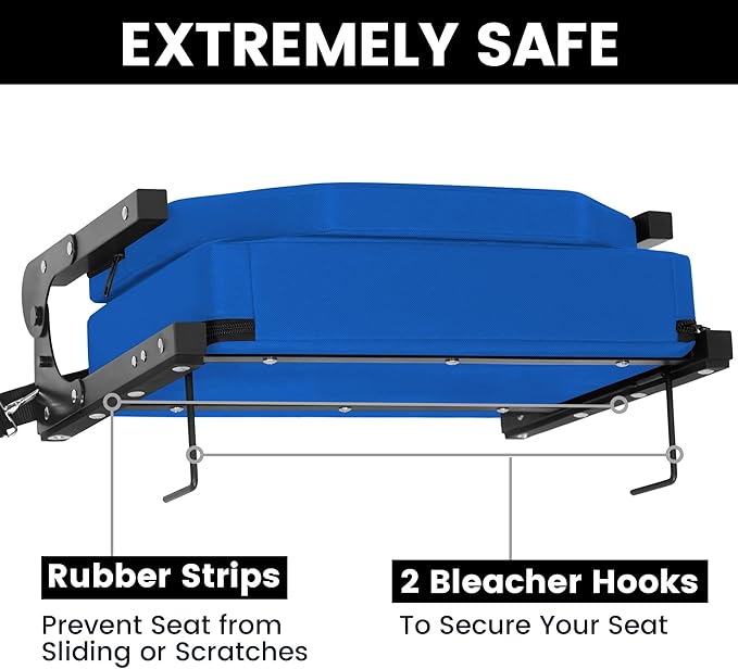 Stadium Seats for Bleachers, Bleacher Seats with Ultra Padded Comfy Foam Backs and Cushion, Wide Portable Stadium Chairs with Back Support and Shoulder Strap, 1 Pack, Blue