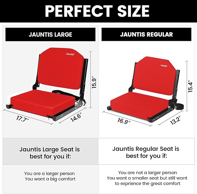 Stadium Seats for Bleachers, Bleacher Seats with Ultra Padded Comfy Foam Backs and Cushion, Wide Portable Stadium Chairs with Back Support and Shoulder Strap, 1 Pack, Red