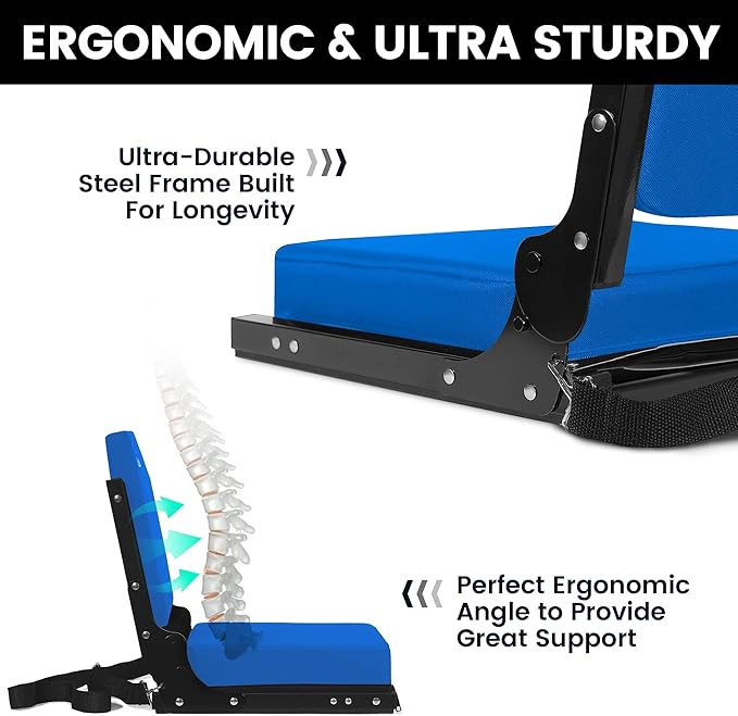 Stadium Seating for Bleachers, Bleacher Seats with Ultra Padded Comfy Foam Backs and Cushion, Wide Portable Stadium Chairs with Back Support and Shoulder Strap
