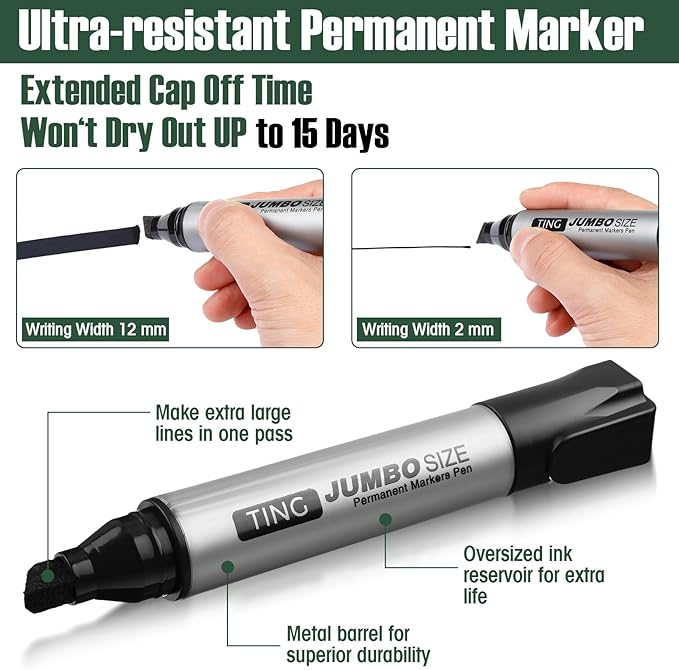 Cholemy 40 Pcs Jumbo Permanent Markers Bulk Large Chisel Tip Permanent Markers Quick Drying Pens for Office Supplies(Black)