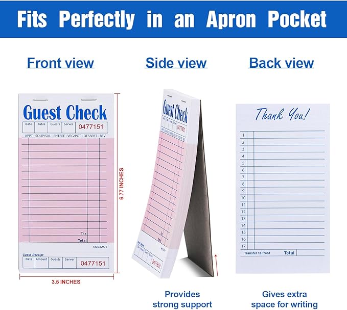 Methdic Guest Checks Pink Server Note Pads 1000 Orders Waitress Notepad for Restaurants (20 Books)…