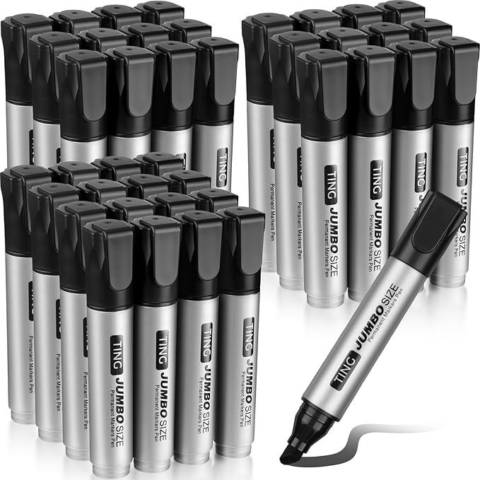 Cholemy 40 Pcs Jumbo Permanent Markers Bulk Large Chisel Tip Permanent Markers Quick Drying Pens for Office Supplies(Black)