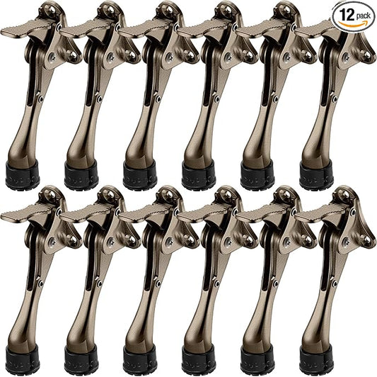 Chumia 12 Pieces Heavy Duty Door Stoppers 5.35 Inches Kickdown Adjustable Kick Down Door Stop for Bottom Easy Pedal with Rubber Tips Commercial (Bronze)