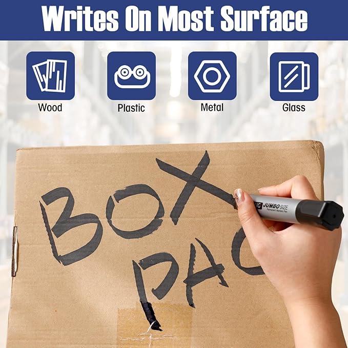 Cholemy 100 Pcs Jumbo Permanent Markers Bulk Large Permanent Chisel Tip Markers Waterproof Jumbo King Big Poster Large Paint Pens for Works on Wood Metal Stone