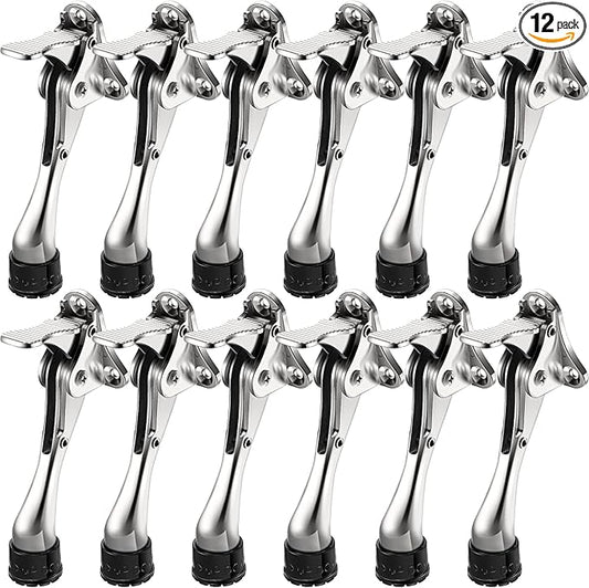 Chumia 12 Pieces Heavy Duty Door Stoppers 5.35 Inches Kickdown Adjustable Kick Down Door Stop for Bottom Easy Pedal with Rubber Tips Commercial(Silver)