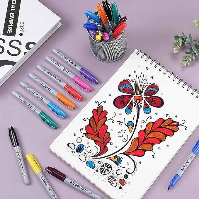 Permanent Markers Bulk, 150 Pack, 10 Assorted Colors,Multicolor Fine Tip Marker,Waterproof, Quick Drying on Paper,Metal,Wood,Plastic for School,Office,Home