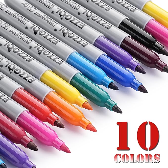 Permanent Markers Bulk, 40 Pack, 10 Assorted Colors,Multicolor Fine Tip Marker,Waterproof, Quick Drying on Paper,Metal,Wood,Plastic for School,Office,Home