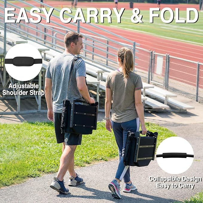 Extra Wide Stadium Seats for Bleachers with Back Support - Padded Foldable Lightweight Durable Stadium Chair for Sports Parents Watching Kids & Fans at Any Game - Relieves Back Pain on Hard Benches