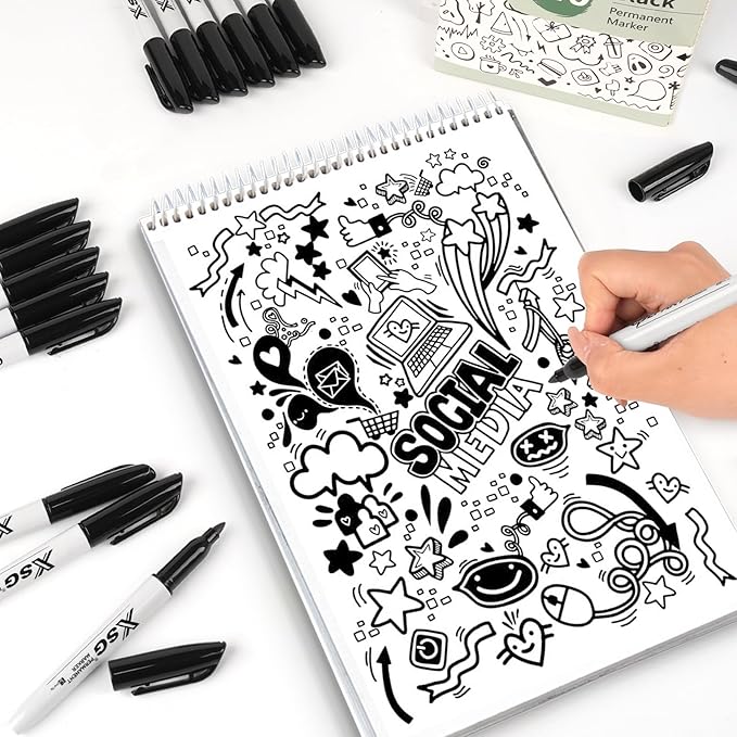 XSG Permanent Markers,110Packs Black Permanent Marker,Fine Point,Waterproof, Smooth Writing，Quick Drying Permanent Markers,Suitable For Glass, Cartons, Ceramics ，Plastic And Other Office Scenes