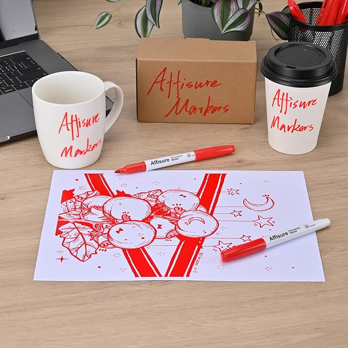 Red Permanent Markers Bulk, 75 Count, Quick Drying and Fade Resistant, Fine Point Marker works on Paper, Plastic, Metal, Wood, Perfect for Classroom, Home, Office