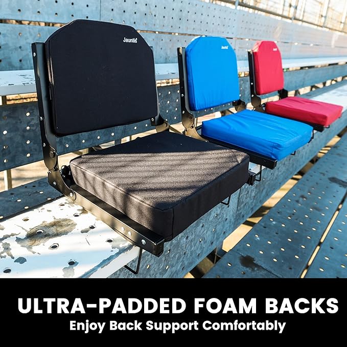 Stadium Seats for Bleachers, Bleacher Seats with Ultra Padded Comfy Foam Backs and Cushion, Wide Portable Stadium Chairs with Back Support and Shoulder Strap, 1 Pack, Red