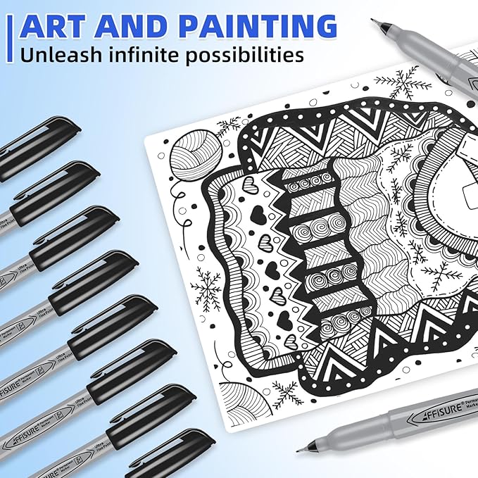 Permanent Markers, Ultra Fine Point, Black, 40 Count, 0.4mm, Fine tip permanent marker set, quick dry, waterproof, fading resists, durable, marks on paper, glass, ceramic, plastic, wood, rock, metal