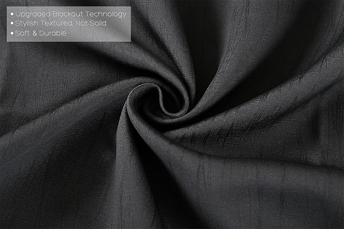 MIUCO Room Darkening Texture Linen Look Blackout Grommet Curtains for Office Set of 2 52x84 Inch Long Black