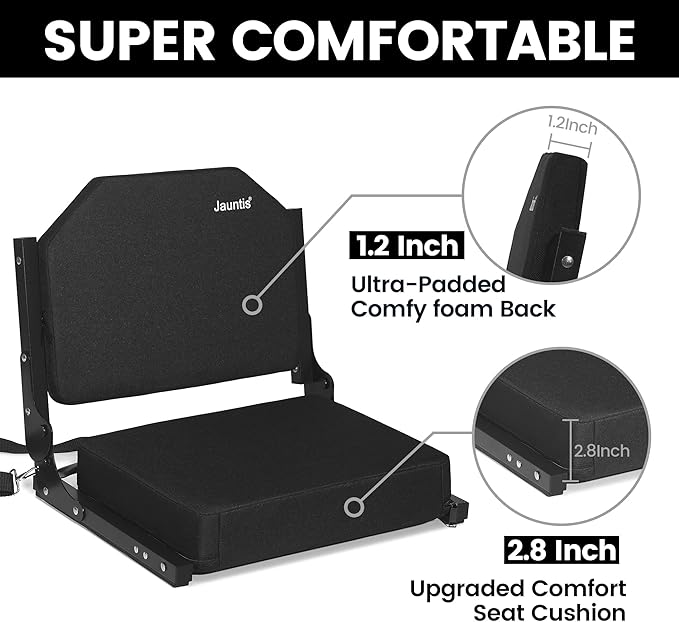 Stadium Seats for Bleachers, Bleacher Seats with Ultra Padded Comfy Foam Backs and Cushion, Wide Portable Stadium Chairs with Back Support and Shoulder Strap