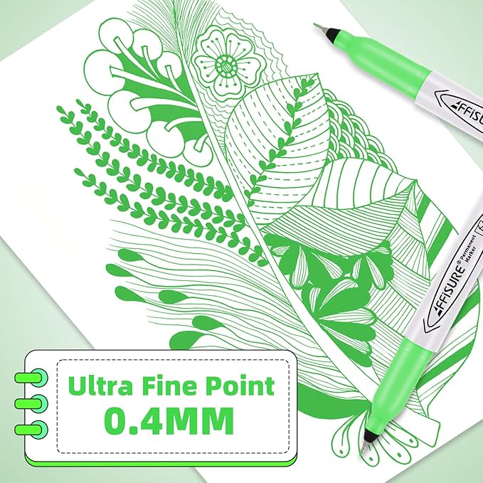 Green Ultra Fine Point Permanent Markers, 20 Pack, 0.4 mm, Precision Extra Fine Tip for Detailed Writing, Art, Crafts & Labeling on Paper, Plastic, Glass, Metal, Waterproof, Fade-Resistant Ink ﻿