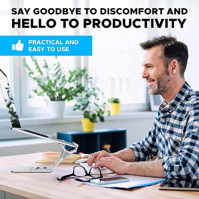 Elestoria Adjustable Laptop Stand - Fits 5 Devices, Modern Design, Tool Free Adjustment, Protective & Stable | Grey (Silver, Floating)