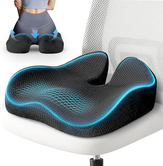Sytopia Extra Large Office Chair Cushion, 19" x 17" Ergonomic Memory Foam Seat Cushion, Pressure Relief for Tailbone Pain, Sciatica & Hip Pain, Booster Pad for Sitting & Driving, Black