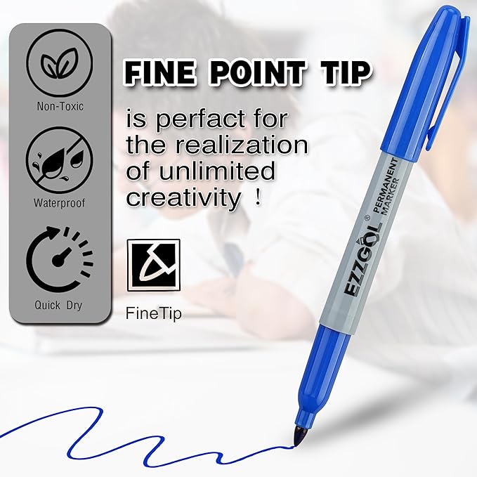 Permanent Markers Bulk, 40 Pack, 10 Assorted Colors,Multicolor Fine Tip Marker,Waterproof, Quick Drying on Paper,Metal,Wood,Plastic for School,Office,Home