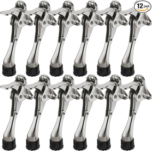 Chumia 12 Pieces Heavy Duty Door Stoppers 5.35 Inches Kickdown Adjustable Kick Down Door Stop for Bottom Easy Pedal with Rubber Tips Commercial(Steel Gray)