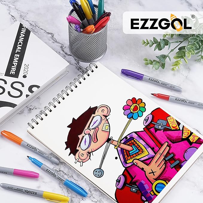 Permanent Markers Bulk, 40 Pack, 10 Assorted Colors,Multicolor Fine Tip Marker,Waterproof, Quick Drying on Paper,Metal,Wood,Plastic for School,Office,Home